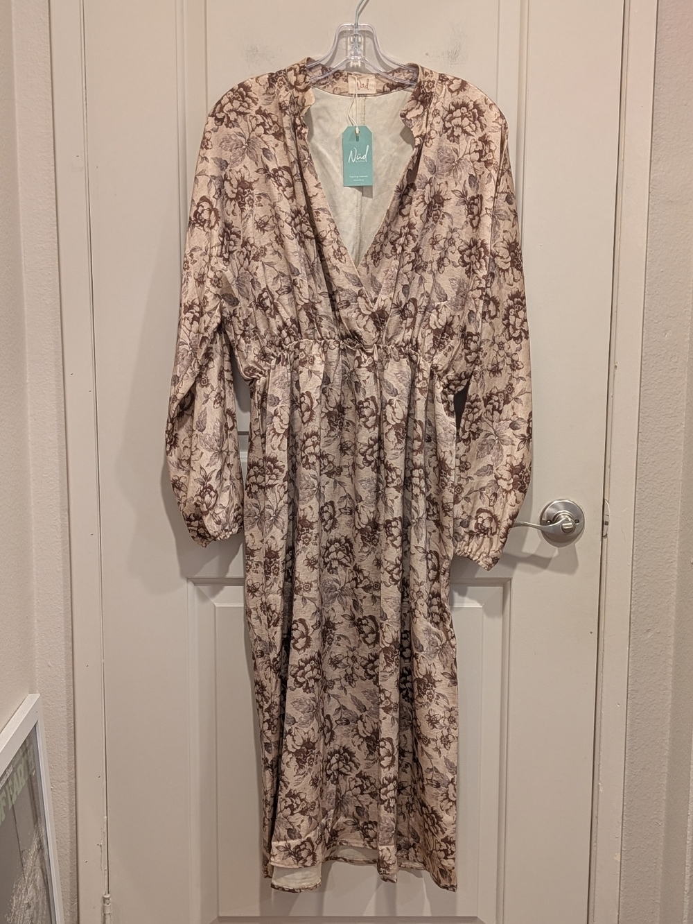 NKN Nekane Boho Cream and Brown Floral Midi Dress Size Medium